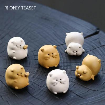Chinesische Yixing Lila Ton Tee Haustier Dekoration Glückliches Tierkreiszeichen Schwein Skulptur Ornamente Handgefertigtes Handwerk Tee Set Dekor Zubehör