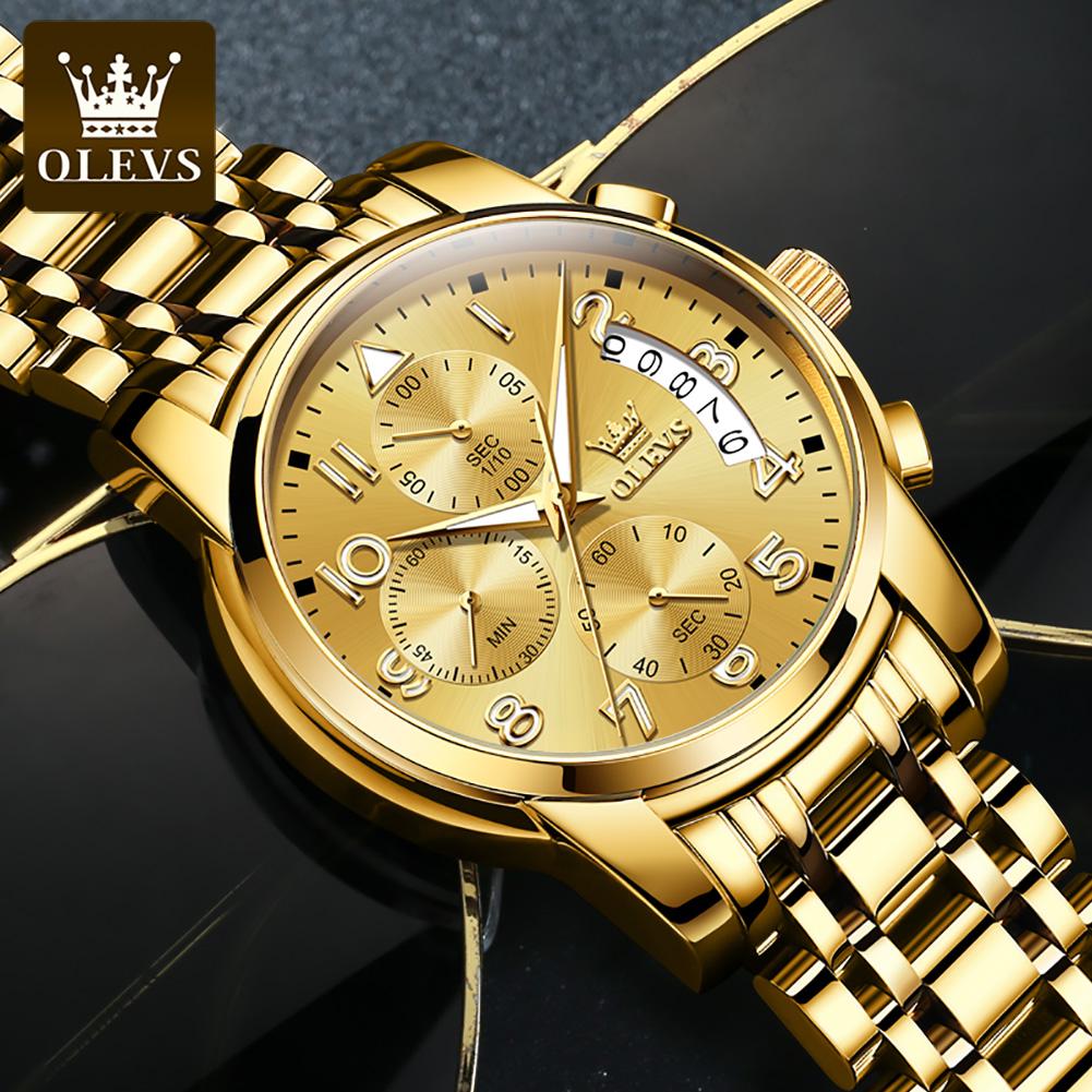 Analog Watch Men Luxury Golden Quartz Wristwatch Stainless Steel Waterproof Watches Luminous Relogio Masculino