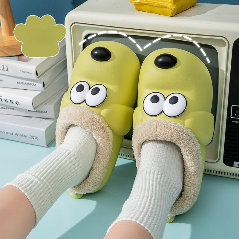 Neue Baumwollpantoffeln Damen Winter Haus Fell Warm Baumwolle Niedlich Lieblich Cartoon Hund Hausschuhe Paar Dicksohlige Rutschfeste Pantoffeln