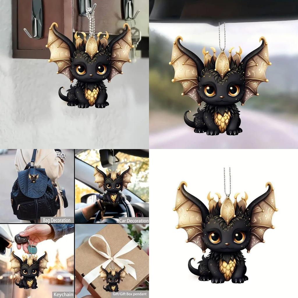 Auto-Dekoration Acryl Flache Oberfläche Schwarzer Drachen Anhänger Im Cartoon-Stil Zur Verbesserung des Fahrzeuginnenraums