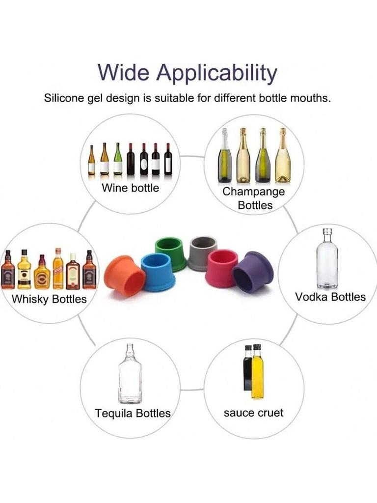 6pcs Reusable Silicone Wine Stoppers, Beer Bottle Caps, Wine Preservers, Easy To Clean, Non-Leak Wine Bottle Seal Accessories