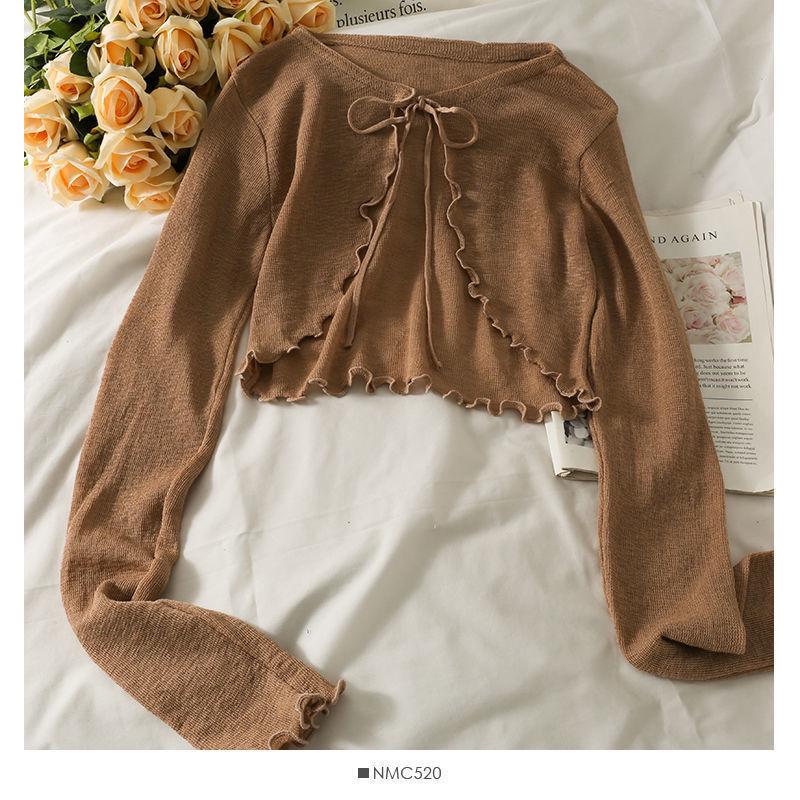 Women’s Lace-Up Ruffled Ice Silk Cardigan - Sun Protection Long Sleeve Chiffon Cover-Up Shawl for Summer
