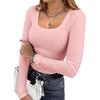 Womens Long Sleeve Shirt Square Neck Tops Ribbed Knit Basic Tee Top Teen Girls Fall Outfits Fashion Clothes 2026