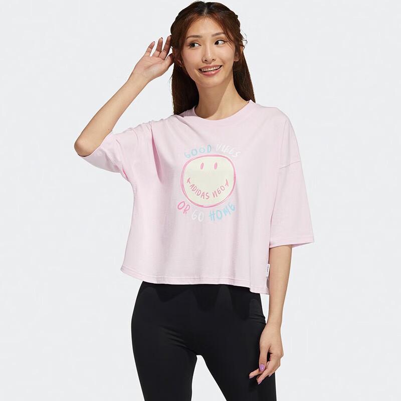 Adidas Women s H61981 Smiley Face Short Sleeve Sport T-shirt L