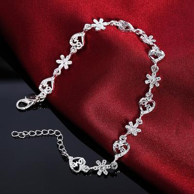 925 Sterling Silver AAA Zircon Heart-shaped Flower Bracelet Fashion Jewelry