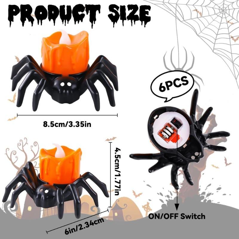 50 szt. Dekoracja Świec Herbatnich Pająków na Halloween, Halloweenowe Bezpłomieniowe Świece LED, Lampiony na Baterie do Halloweenowego Domowego Upiornego Dekorowania