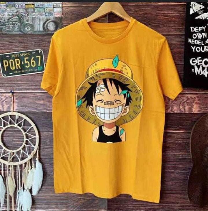 

Summer 2026 One Piece Luffy Childhood Smile Trendy Theme 100 Pure Cotton Printed Loose Tshirt Adult Parentchild Top S