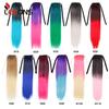 Colorful Ombre 2 Tone Cosplay Ponytail Hair Extension Body Wavy Fake One Piece Clip In Tie Up Pony Tail Dark Green/Green