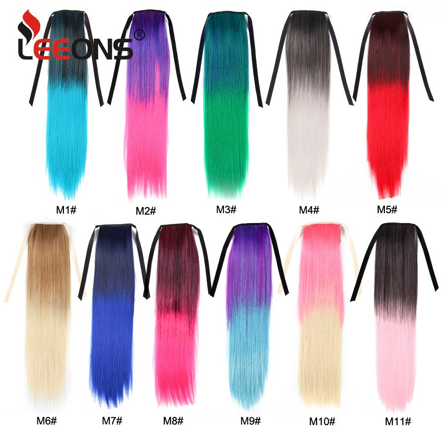 Colorful Ombre 2 Tone Cosplay Ponytail Hair Extension Body Wavy Fake One Piece Clip In Tie Up Pony Tail Dark Green/Green