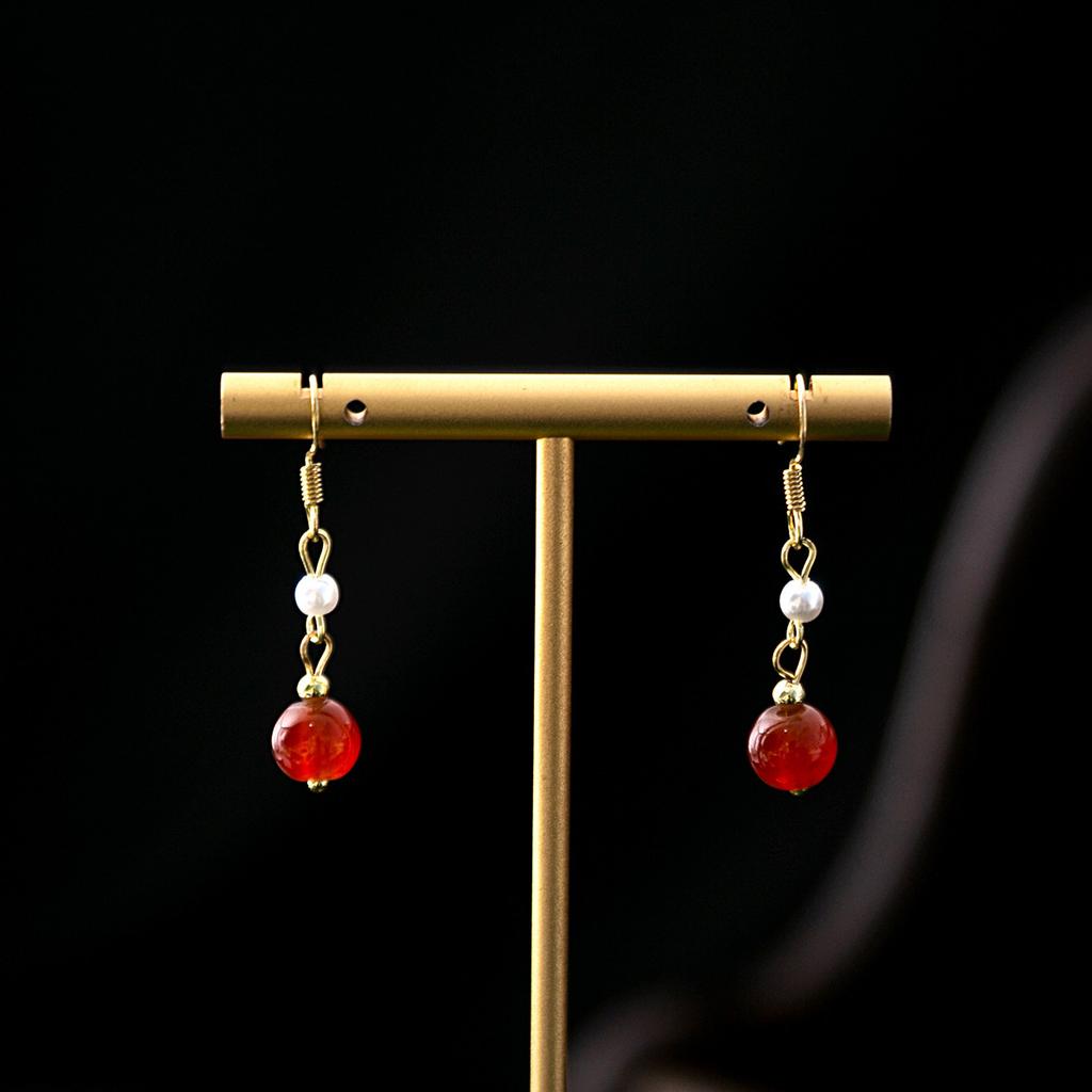 Red Series Beaded Earrings, National Style Auspicious Cloud Water Drop Pearl Earrings, Cheongsam Hanfu Accessories
