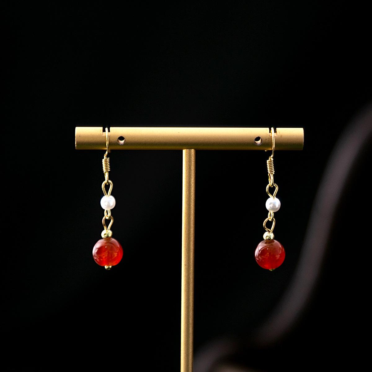 

Red Series Beaded Earrings, National Style Auspicious Cloud Water Drop Pearl Earrings, Cheongsam Hanfu Accessories