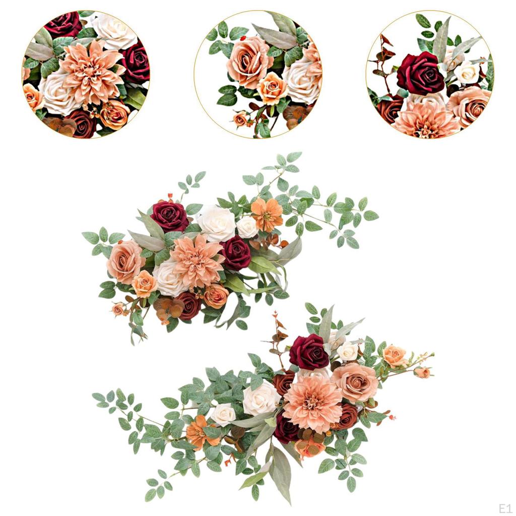 2Pcs Wedding Chair Back Flowers Arch Greenery, Modern Backdrop Decor Realistic Rose