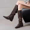 Fashion New Style Fashion Women's High Heel Western Cowboy Knee-high Boots Suede Women's Pointed Toe Warm Button Long Boot Zapatos Mujer