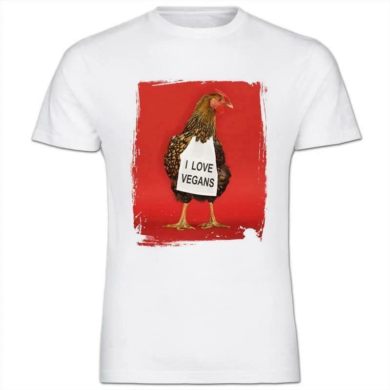 Chicken with Sign I Love Vegans Mens Cotton T-Shirt XS