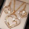 Sparkling  Double-Layer Hollow Heart-Shaped Pendant Necklace Women'S Temperament Versatile Jewelry Set