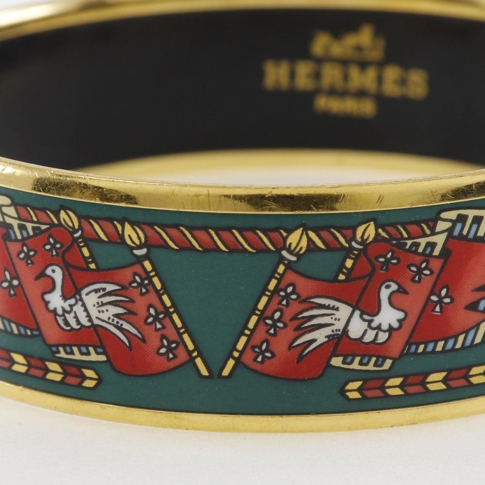 HERMES EmailGM Bangle Flag & Bird cloisonne Green Plated Gold 35g Women Used