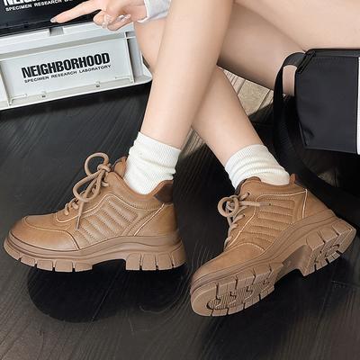 Leder Kurzstiefel Damen neue vielseitige lässige Martin Stiefel weich besohlt Plateau Damenschuhe Rindsleder High-Top Schuhe