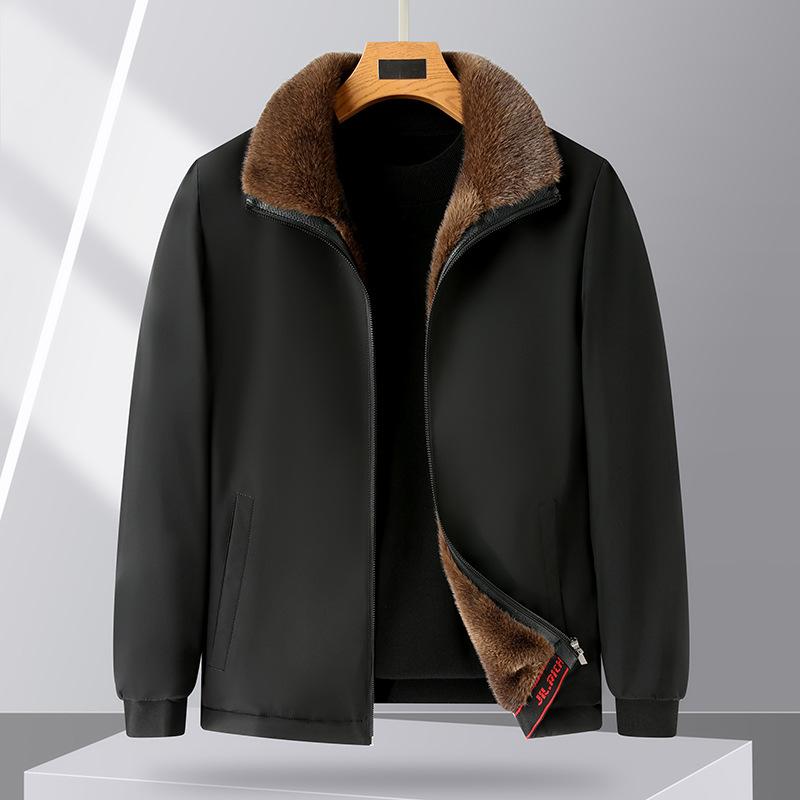 Fur Integrated Sheepskin Men's Dad's Genuine Leather Jacket Men's Mid-length Plus Fleece Leather Jacket