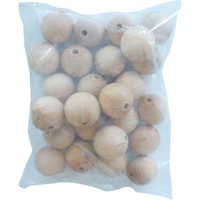 Perle en bois Diamètre 35 mm Trou 6mm 25 pièces