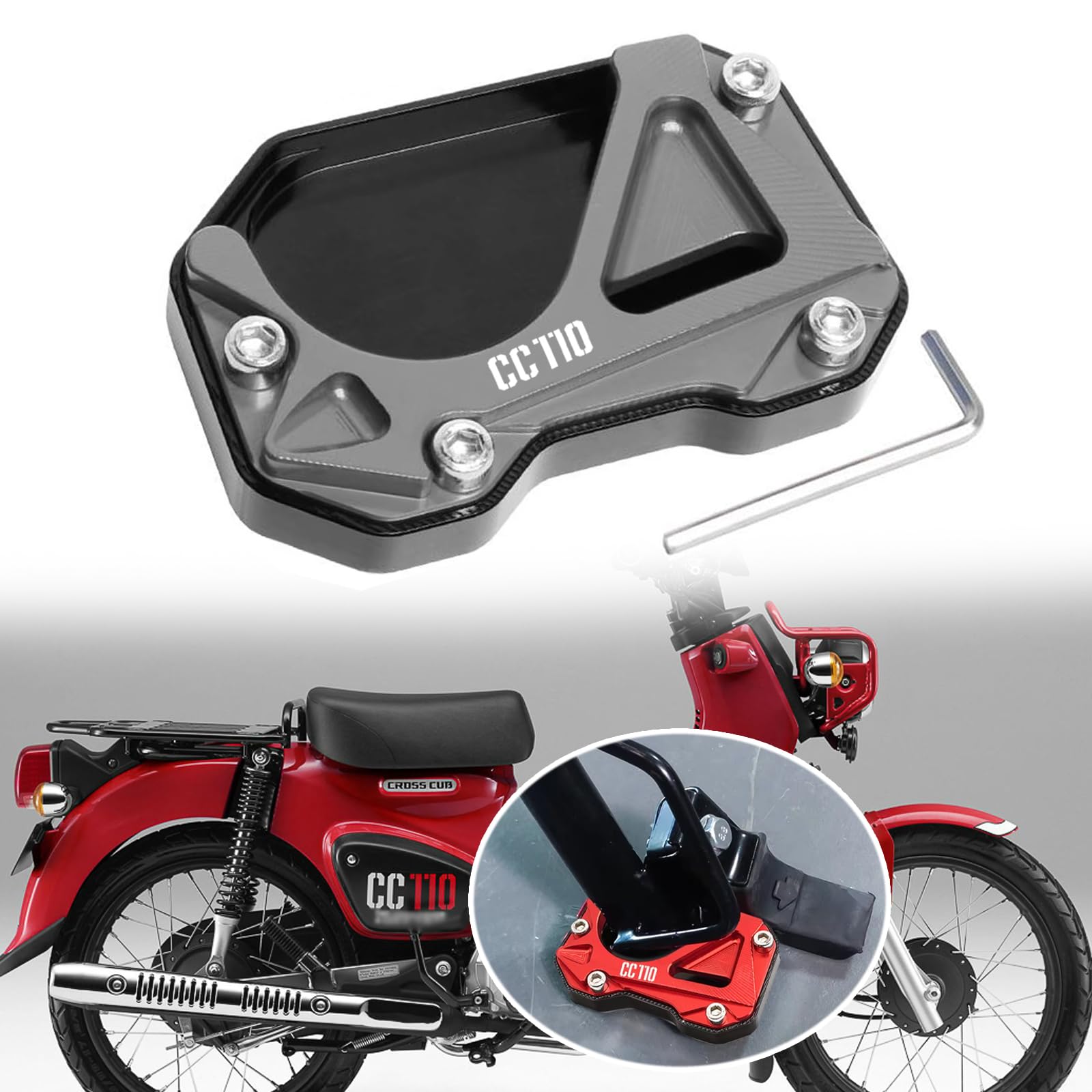 MAORANG для Honda Cross Cub CC110 2020-2024 Алюминиевое расширение боковой подножки Пластина-подкладка для боковой подножки Аксессуары для мотоцикла (Цвет титана)