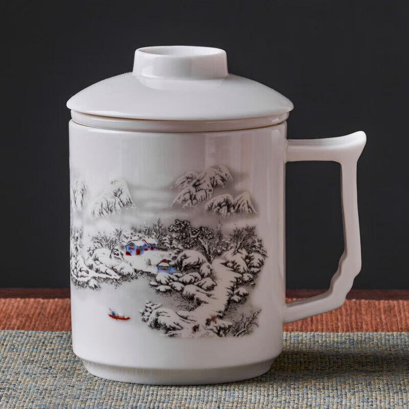 Auspicious Snow Gold-Inlaid Jade Ceramic Teacup Set