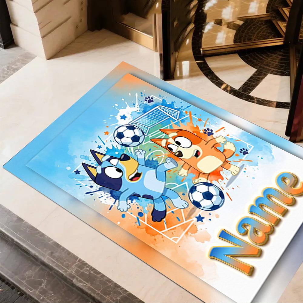 Soccer Fun Bluey Personalized Text Area Rug Perfect for Decorate Room Hallway Dining Room Study Room Antislip Carpet Anime Office Decor