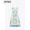 Zaprha 2025 New Arrival Casual Summer Lemon Printing Cotton Poplin Waist Trimming Spaghetti Straps Dress 3454347