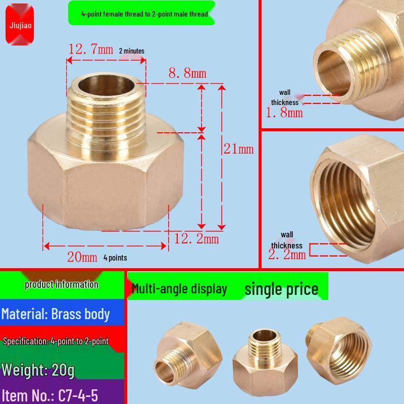 All-Copper Multi-Diameter Extension Connector: 1-6 Min, 1-Inch, Threaded for Water & Gas Pipes