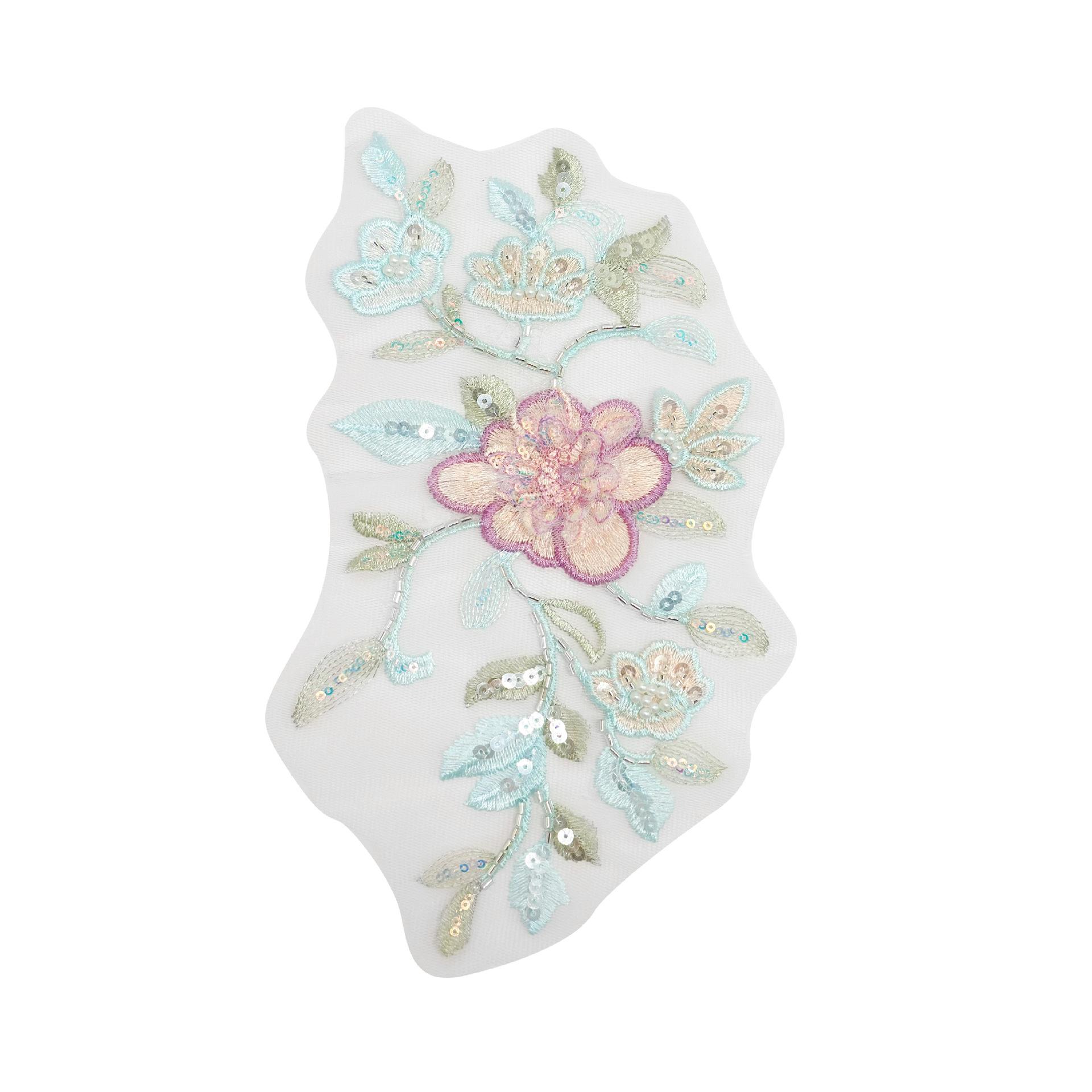 

Exquisite Beaded Sequins Flower Embroidery Cloth Sticker Fashionable Three-Dimensional Flower Decoration Accessories Cheongsam Hanfu Lace Decal H2228 Type A