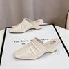 Fashion On A Wedge Shoes Woman 2025 Female Slippers Square Toe Beige Heeled Sandals Luxury Slides New Cover Black Designer Pleated