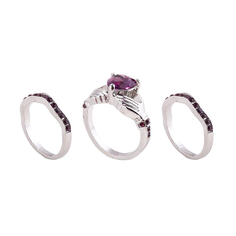 Three-Piece Rhinestone Crystal Heart Ring Set Size 6
