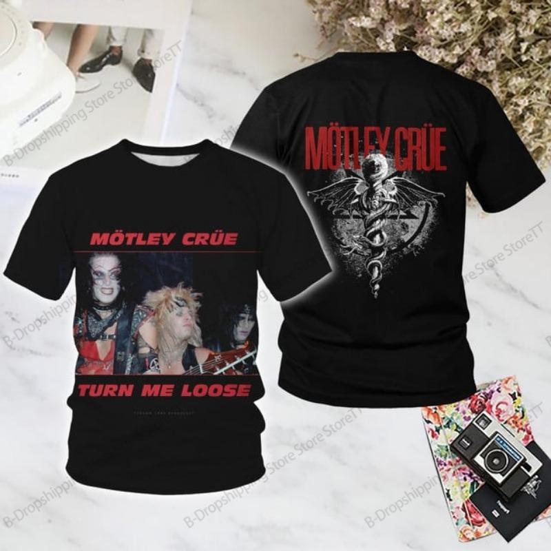 T-shirt Imprimé 3D Groupe Rock Motley Crue Hommes Femmes Mode Hip Hop Décontracté Manches Courtes Hauts T-shirts Vêtements Hommes T-shirt Enfant
