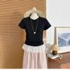 Design-sensual Lace Short-sleeved T-shirt with Women's Temperament, Shoulder-length Slim Base Top