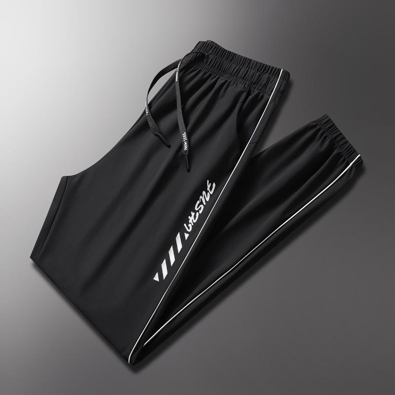 

Мужские и женские летние водонепроницаемые быстросохнущие брюки из ледяного шелка с солнцезащитным кремом, тонкие свободные брюки с девятью точками для улицы 6XL чёрный