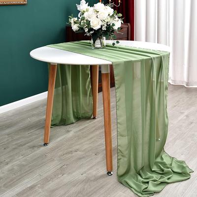 Sage Green Chiffon Table Runner Gauze Rustic Sheer Table Decor for Romantic Bridal Baby Shower Birthday Party Wedding Decoration