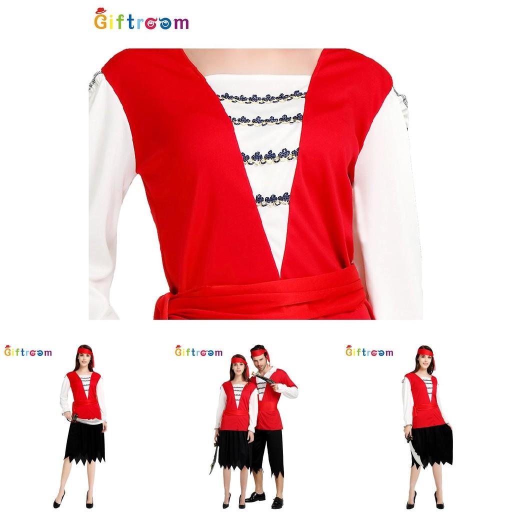 And Alluring Red Black Pirate Costume For Women Made From Premium Polyester Fabric