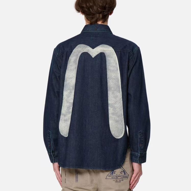 Evisu Classic Big M Print Long Sleeve Shirt Men Shirts Denim-Blue 2EAHTM2SL159RXDN