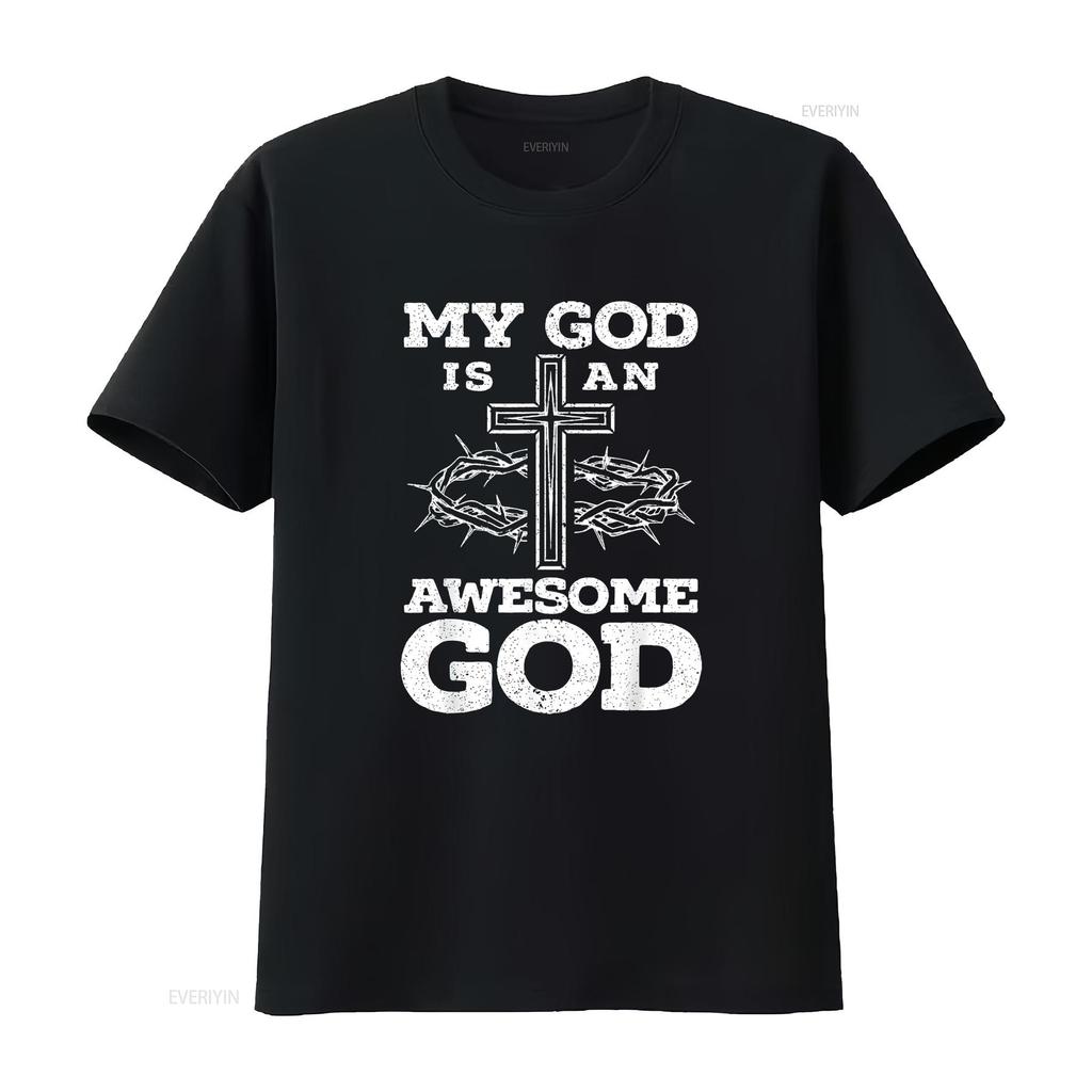 Womens My God Is An Awesome Christian Religious Jesus Christ T Shirt Black 2XL vintage Washed designer clothes Comfortable
