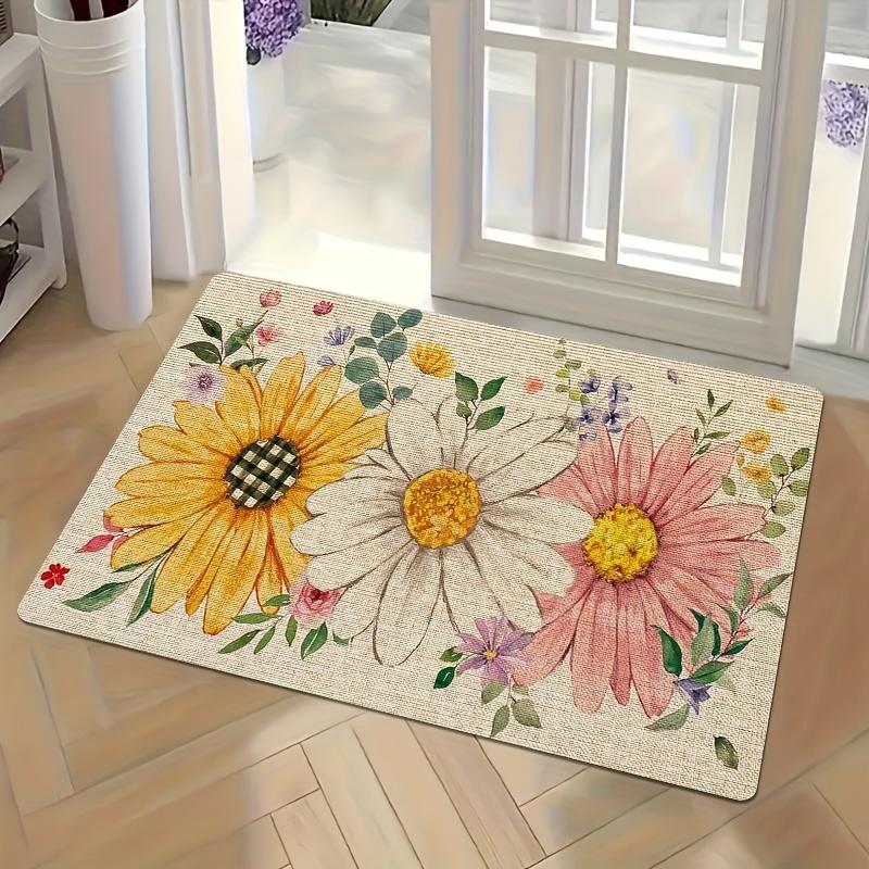 1Pcs Anti Fatigue Kitchen Rugs,   Sunflower Daisy Print Waterproof Non-Slip Thick Cushioned Kitchen Mat Heavy Duty Comfort Standing Mat for Kitchen