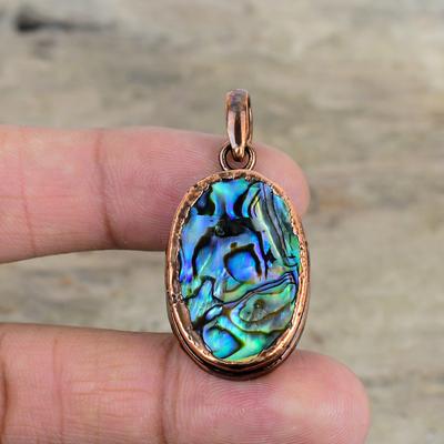 Pingente de concha de abalone Pingente de cobre eletroformado Pingente de pedra preciosa Jóias eletroformadas Pingente feito à mão Presentes de aniversário Jóias de cobre