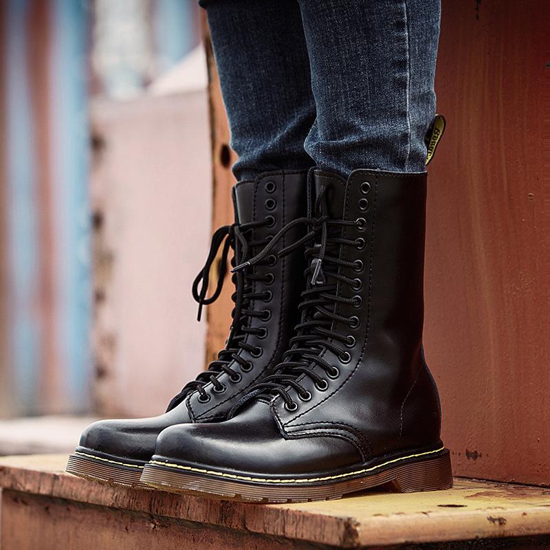 Large Size Foreign Trade Men's High Leather Boots British Men's and Women's Boots Riding Boots Long Knight Boots Tooling Couple Boots