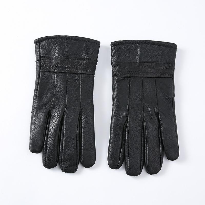 Herrhandskar i äkta getskinn med handledsknapp, Varma vinterhandskar för pekskärm och bilkörning