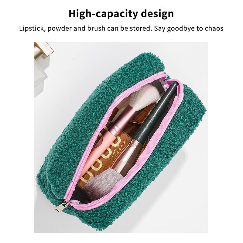 2026 Cute Zipper Plush Large Solid Color Cosmetic Bag Makeup Bag For Women Travel Make Up Toiletry Bag Washing Pouch Pen Pouch