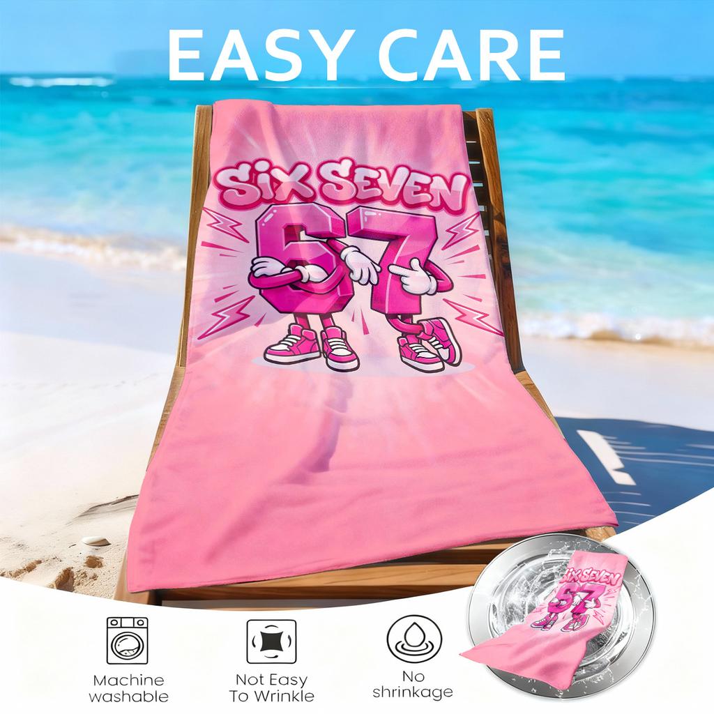 Serviette de Plage Thème Dessin Animé Chiffre Six Sept 67 | Séchage Rapide, Fibre Ultra-Douce | Grande Serviette de Plage pour Hommes et Femmes