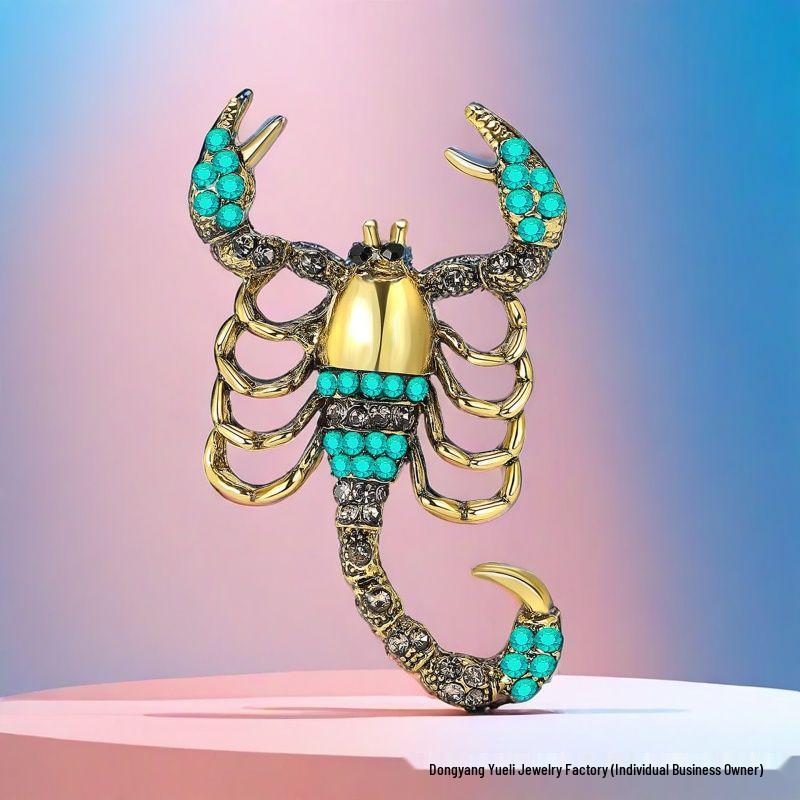 Retro Scorpion Insect Brooch with Alloy and Inlaid Diamonds - European and American Creative Fashion