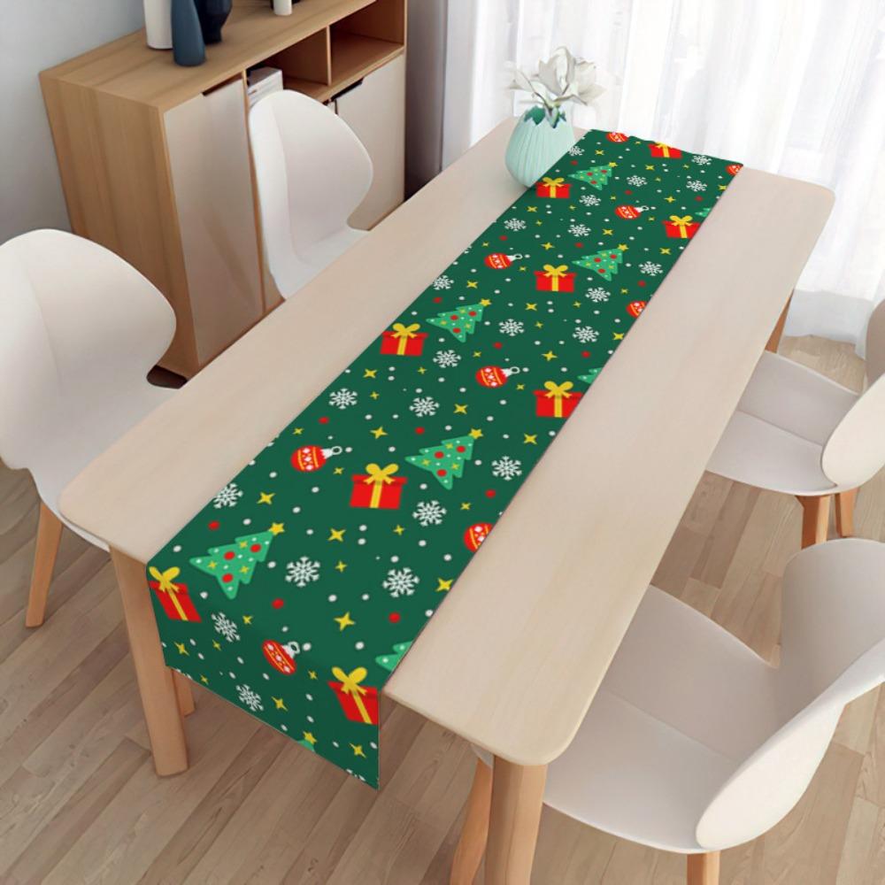 2pcs Christmas Decorative Tablecloth Holiday Gifts Household Long Tablecloth Placemat Linen Table Flag