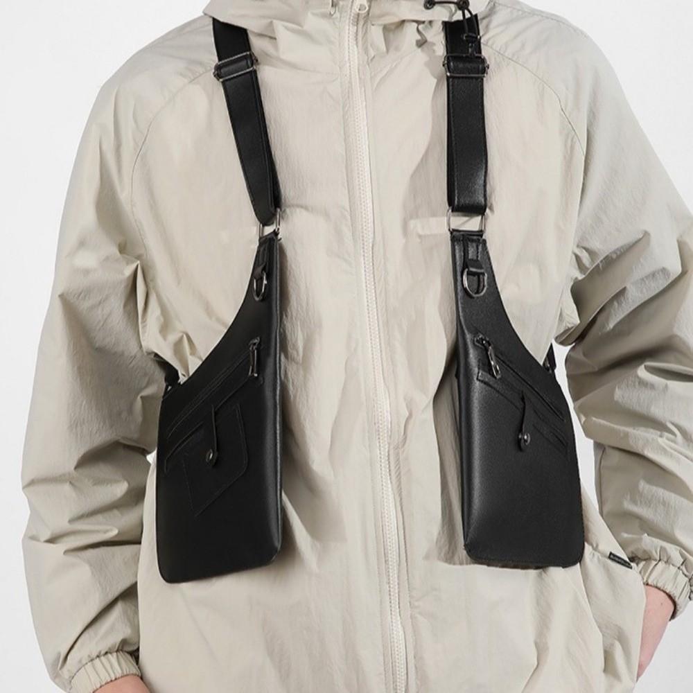 PU Leather Vest Bag Adjustable Shoulder Straps Underarm Strap Wallet Pocket Travel Leisure