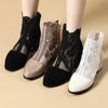 Fashion GKTINOO Women's Shoes Lace Genuine Cow Leather Spring Summer Fashion Boots Thick Heel Round Toe Ankle Boots Shoe Plus Size 35-43
