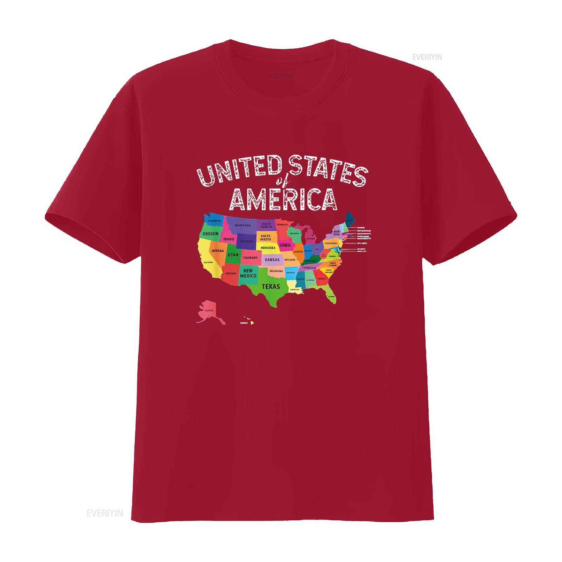 

United States Map T Shirt USA for men women kids vintage Washed designer clothes graphic Versatile Stretched Comfortable S