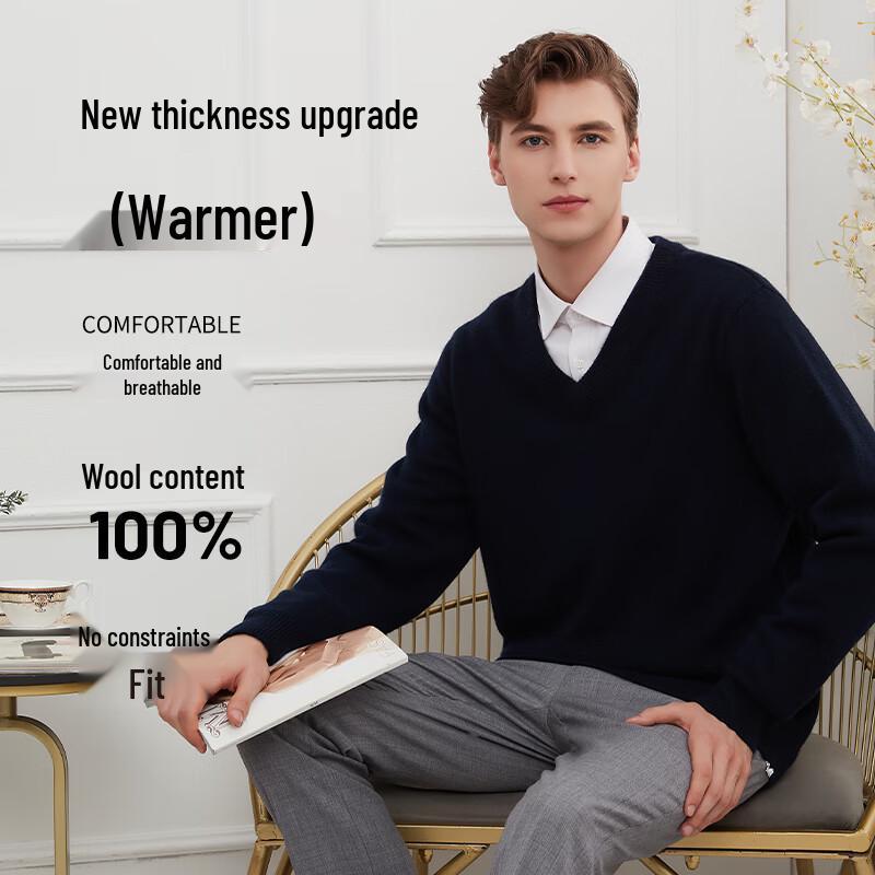 Hengyuanxiang Men's Pure Wool Thickened Thermal Sweater